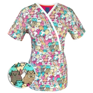 Medison - Színes cica mintás női felső - Magenta/Türkiz