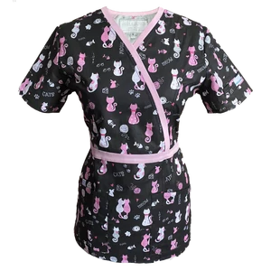 OUTLET - MIAU! fekete-pink Cica mintás felső - anyaghibás termék