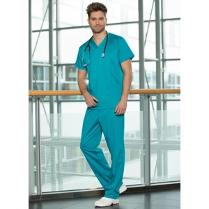 Nevada szett - unisex V kivágású felső + Megkötős nadrág -Tengerkék S