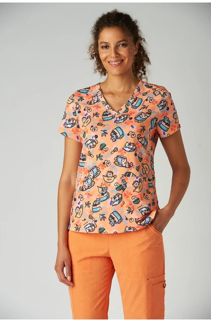 384PRA - KTT - KOI - Artists Series - Leslie Top - Kittens and coffee - Cica mintás felső 