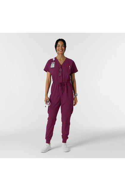 Overál passzés - WonderWink RENEW - Women's Zip Front Jumpsuit - Wine